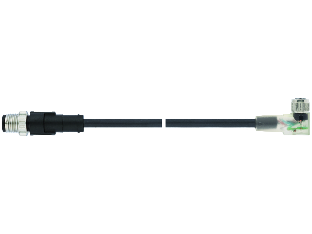 UNITRONIC SENSOR M12-M8 3P PUR 2m - Male-female 90° 2 LED's