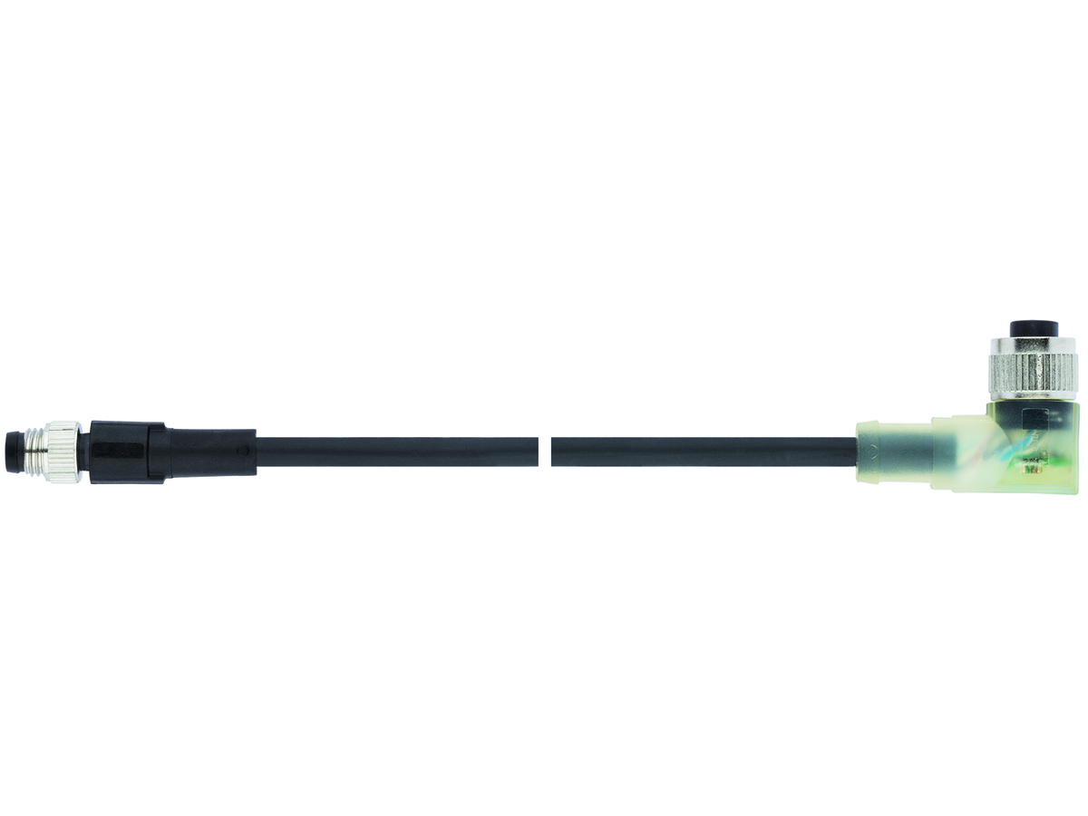 UNITRONIC SENSOR M8-M12 3P PUR 0,3m - Male-female 90° 2 LED's